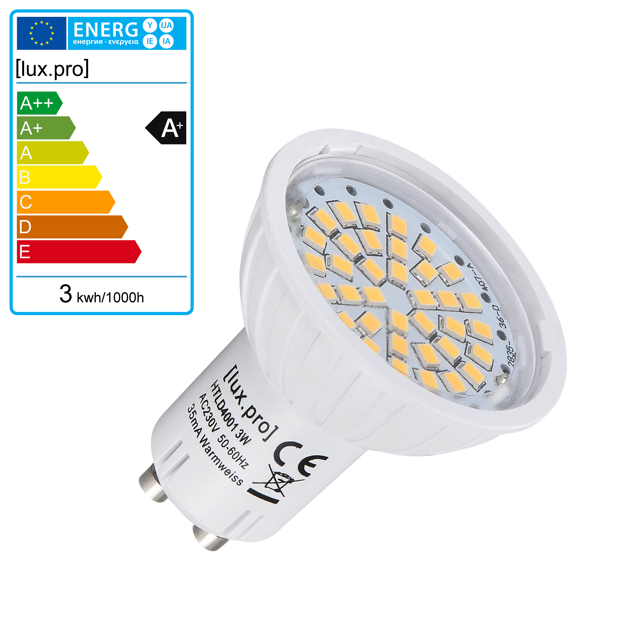 10x [luxo] GU10 LED Spot 3W 225LM 3000K SMD Lampe