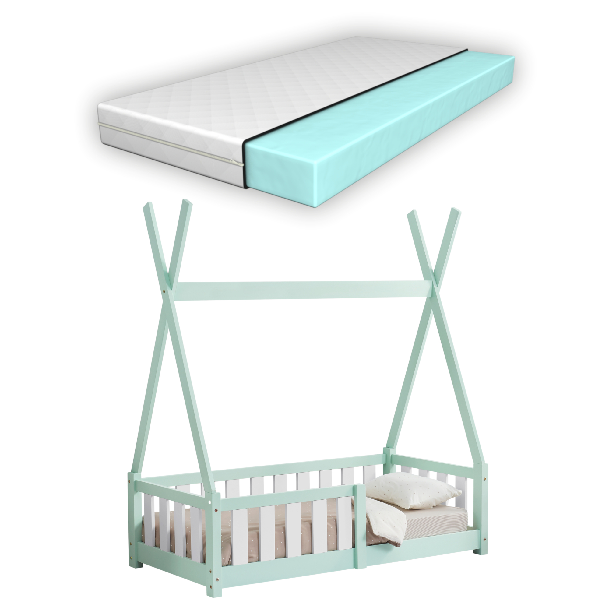 Letto per Bambino con Sbarre + Materasso 70x140cm Lettino ...