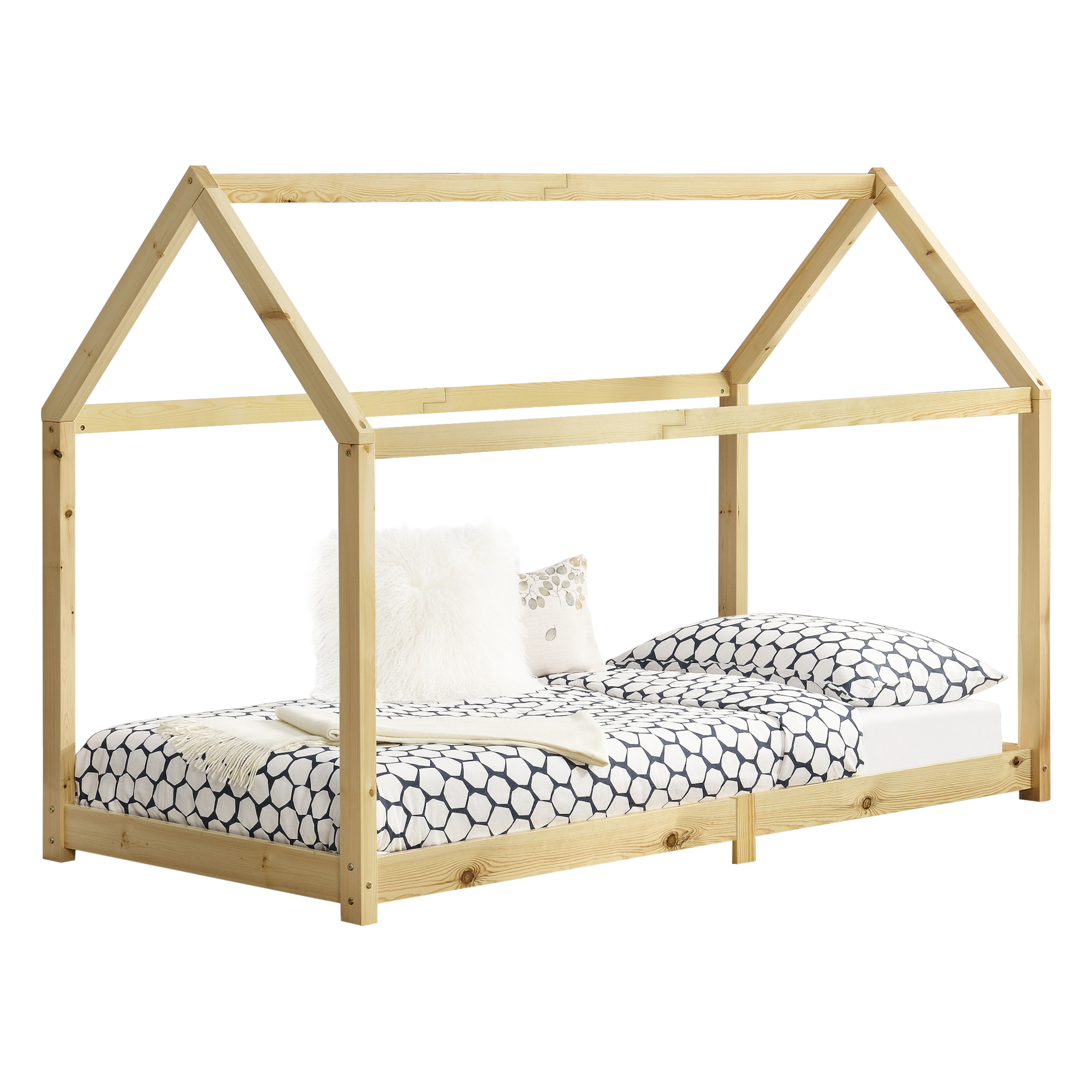 BWARE Kinderbett 90x200cm Haus Holz Bettenhaus Hausbett