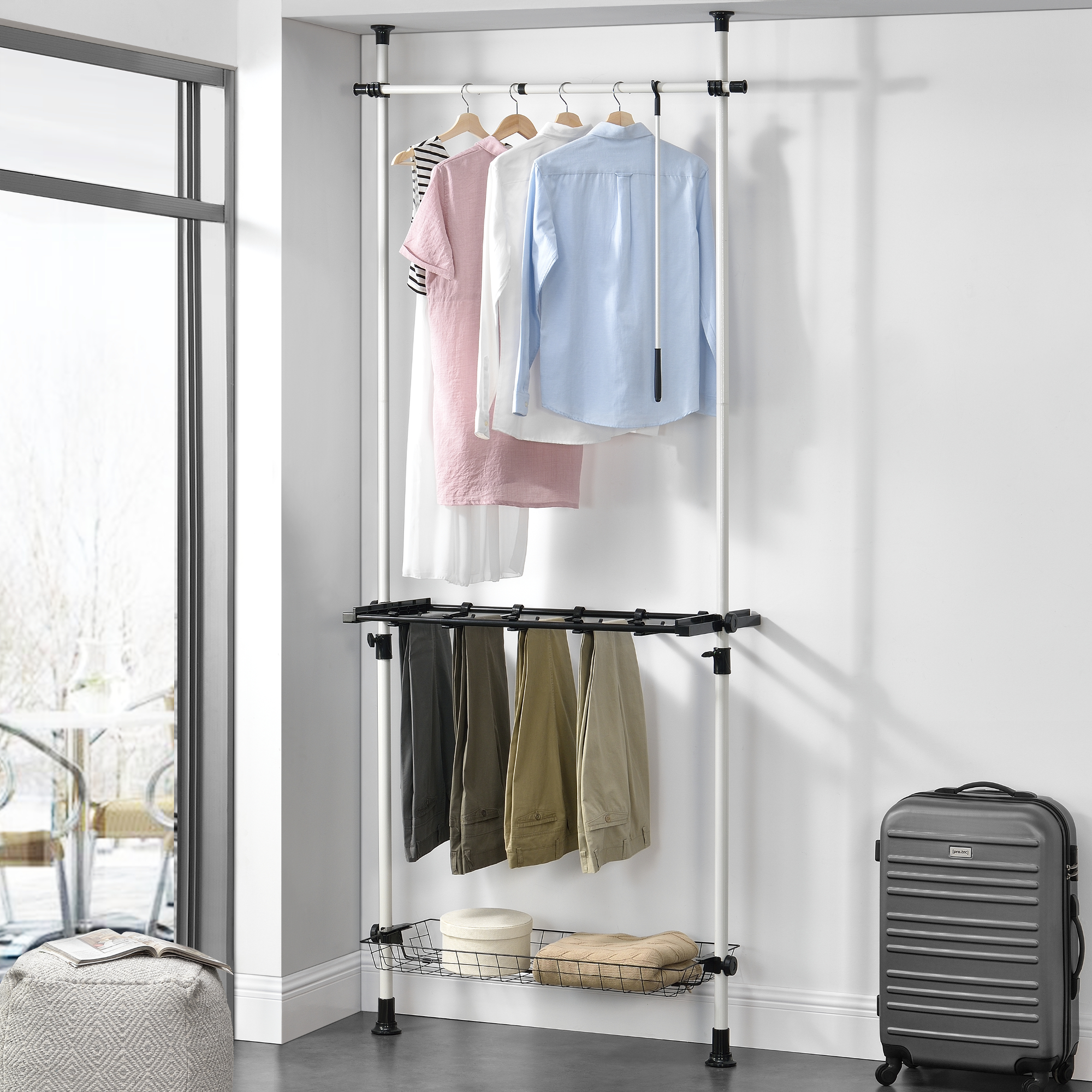 [en.casa] Telescopic Wardrobe with Shelf System Clothes Hanger 103-278 ...